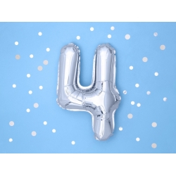 Balon foliowy cyfra 4 Srebrny 35 cm na urodziny